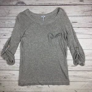 Splendid Grey Boatneck Swiss Tab Sleeve Pocket Tee